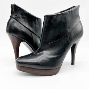 Steve Madden Trishia Black Leather Stiletto Heeled Platform Ankle Boot Black 7.
